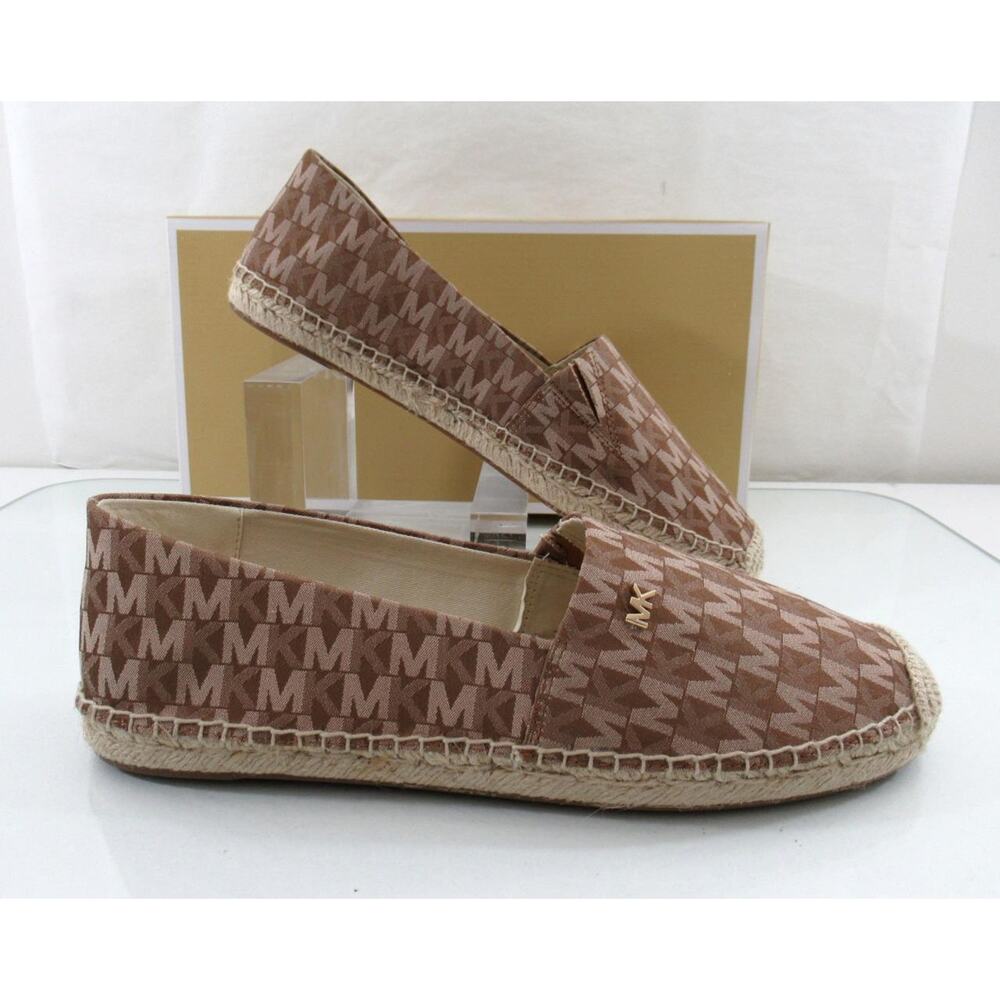 Michael Kors Kendrick Slip On Espadrille Flat Shoes MK Logo Luggage Size 9 - Picture 3 of 8
